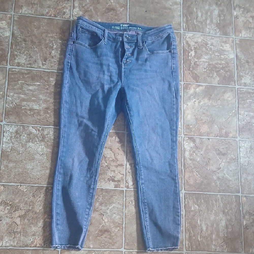 GUC HT Denim High-Rise Dyed Purple Denim Jeans Button Up Front Fray Ankle Hems